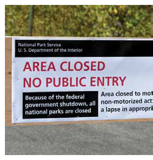 Signage indicating closure of area due to shutdown