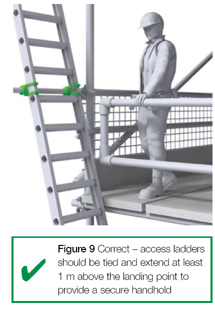 Figure 9 Correct - access ladders should be tied and extend at least 1 meter above the landing point to provide a secure handhold.