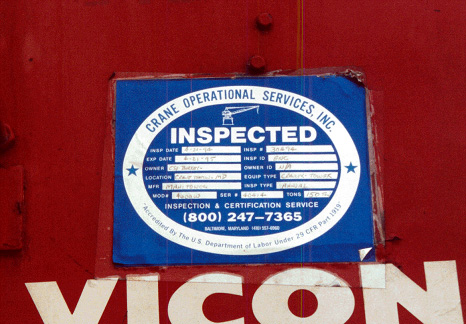 inspected sticker on crane