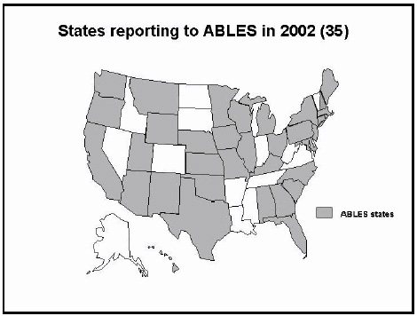 illustratoin showing states reporting to ABLES in 2002 (35)