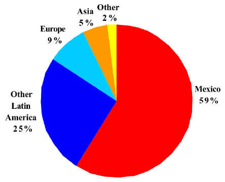 8. Birthplace among immigrant construction workers, 2007