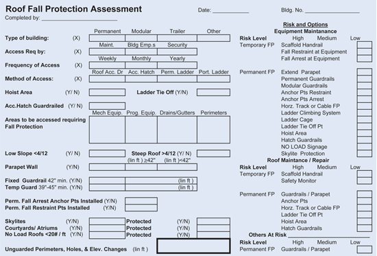 An example of a Roof Fall Protection Assessment Form