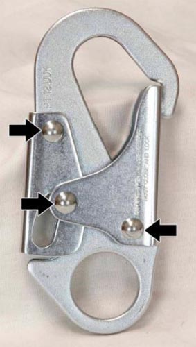 Photo showing 3 rivet head locations on stamped hooked