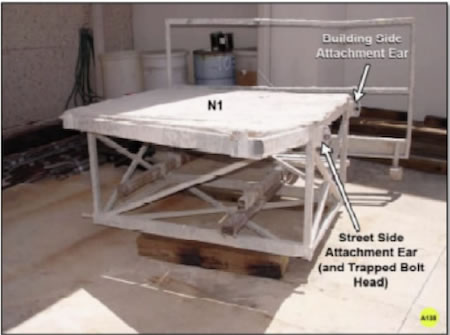 View of trapezoidal platform stored at M&M Engineering Associates, Inc.