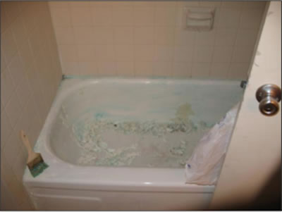 Bathtub painted with stripping chemical