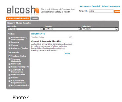 Search for silica narrowed to toolbox talks only.