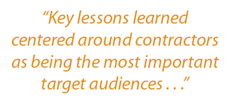 Sidebar: “Key lessons learned centered around contractors as being the most important target audiences