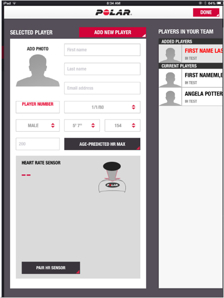 screen capture of Polar Monitor Ipad Application