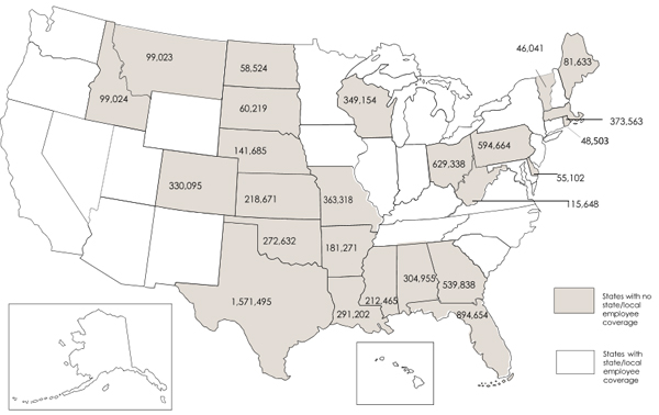 Map of the US with OSHA coverage vs without in 2013