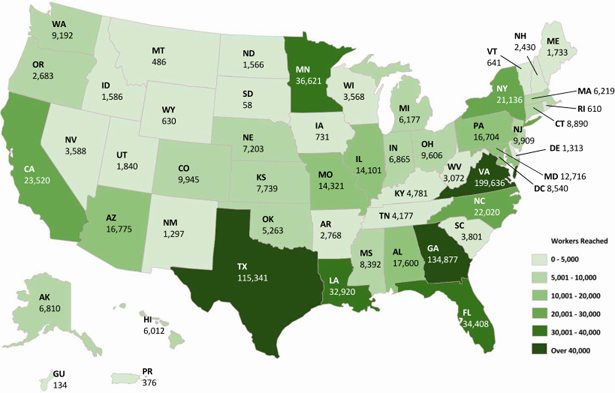 Graphic- US workers reached by state 2015