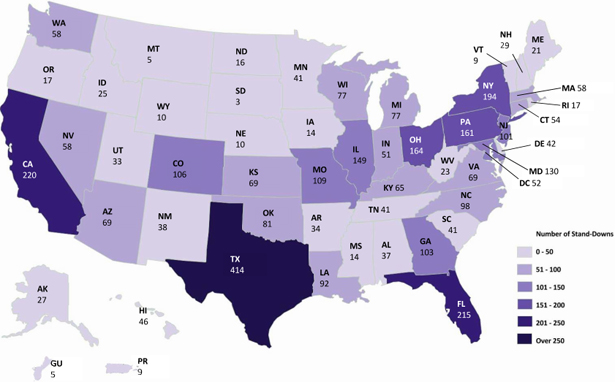 Stand-Downs Held by State in 2015