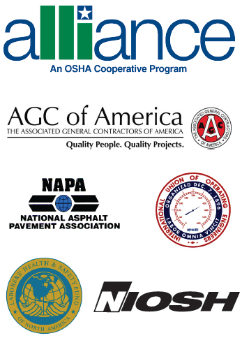 alliance, ACG of America, NAPA, International Union of Operating Engineers, NIOSH, and Laborers Health and safety fund logos