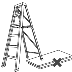 Illustración de una escalera incorrectamente colocada en una superficie desnivelada