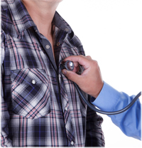 Man getting a checkup with a stethoscope