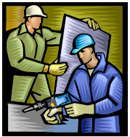 two workers with equipment
