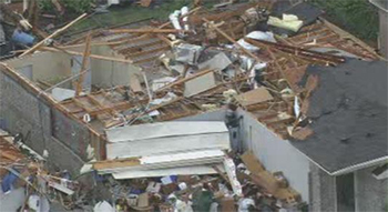 Photo of a destroyed roof