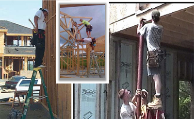 Photos of workmen in danger of falling from ladders