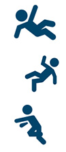 graphics representing slips, trips and falls