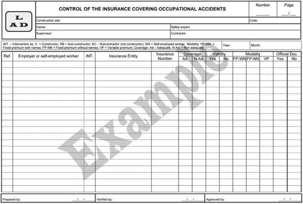 Figure 19 – Form for controlling of the insurance covering the occupational accidents