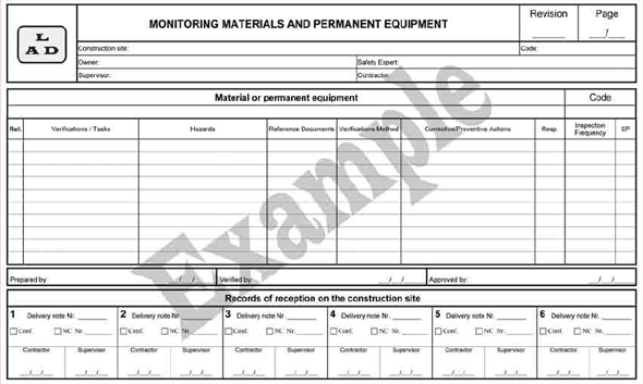 Figure 23 – Form for monitoring materials and permanent equipment